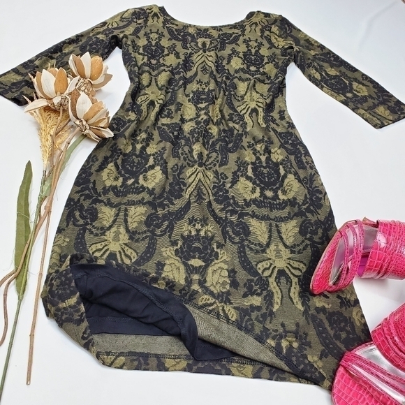 Pea in the Pod Green Black art Deco Dress Med - Picture 7 of 11